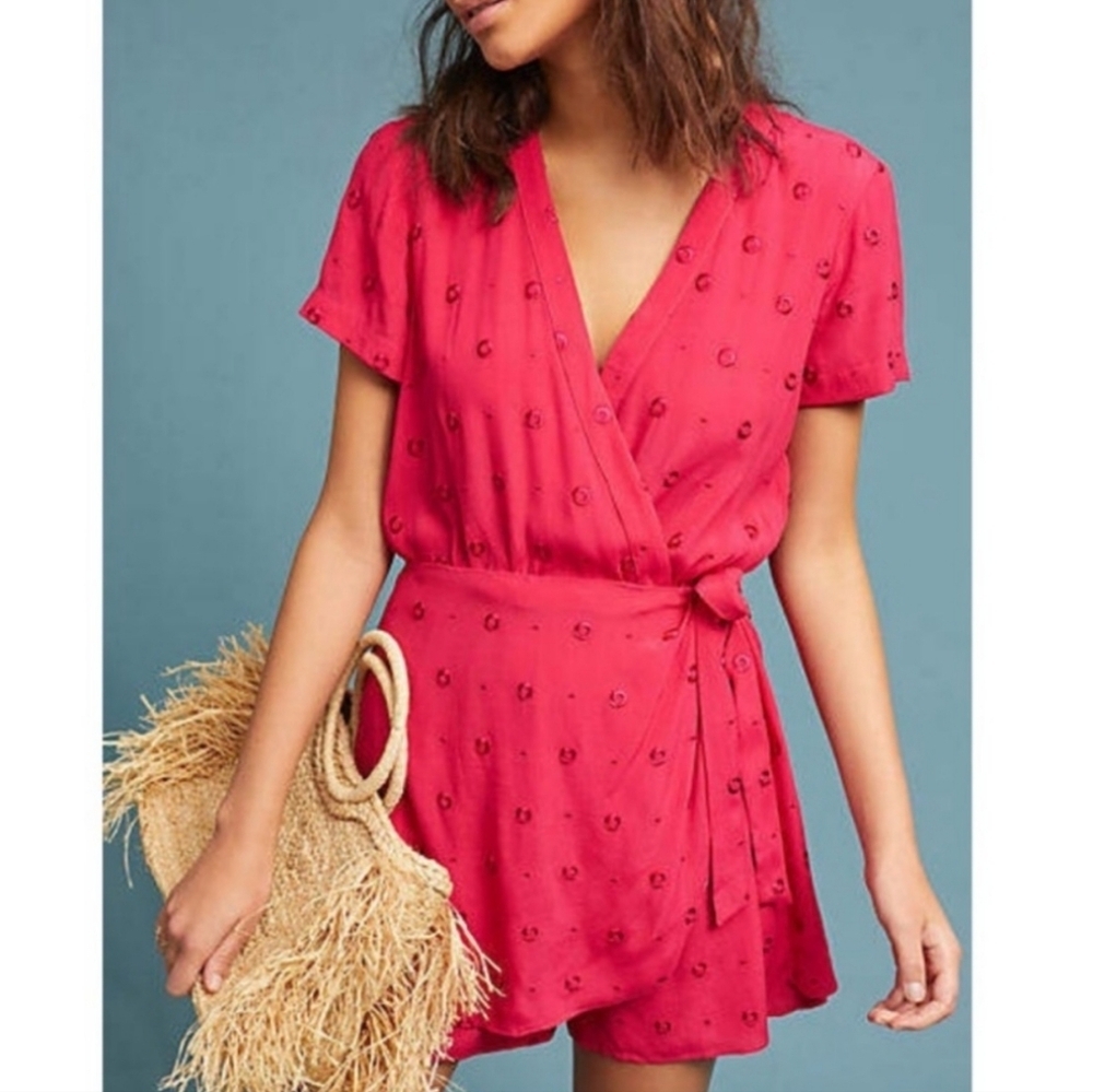 Anthropologie Embroidered Pink Sleeve Romper | Size Small 🌸 - Picture 12 of 12